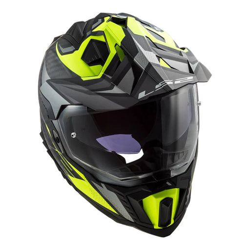 LS2 MX701 Explorer Carbon Focus Helmet - Matte Titanium / Hi-Vis Yellow LS2