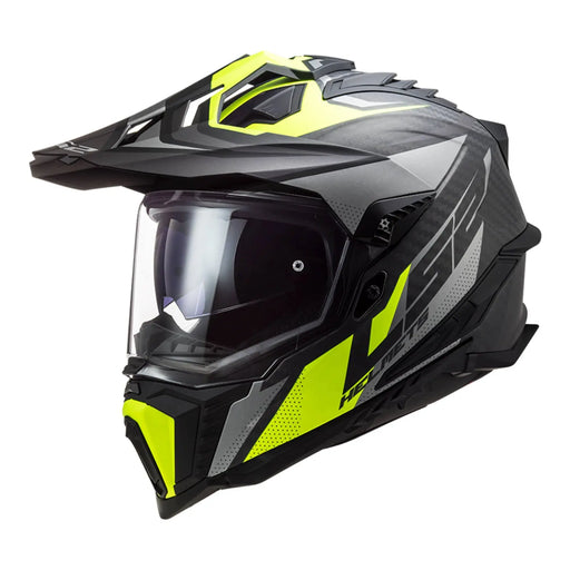 LS2 MX701 Explorer Carbon Focus Helmet - Matte Titanium / Hi-Vis Yellow LS2