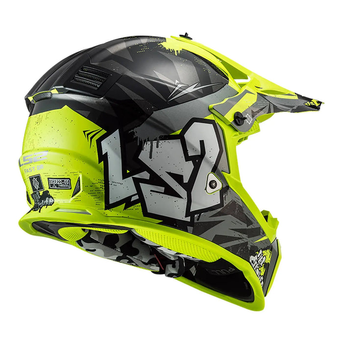 LS2 MX437J Fast Evo Crusher Mini Helmet - Black / Grey / Hi-Vis Yellow