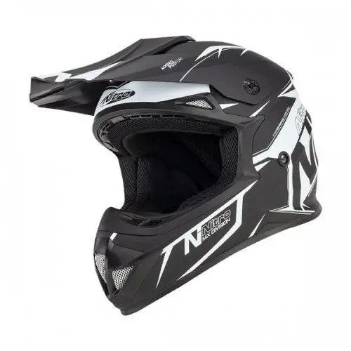 Nitro MX620 Podium Helmet Satin Black and White XL Nitro