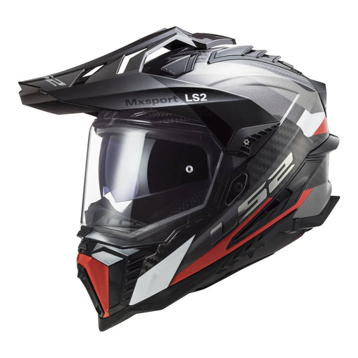 LS2 MX701 Explorer Carbon Frontier Helmet - Titanium / Red LS2